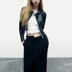 Zara Biker Faux Leather Zippered Top